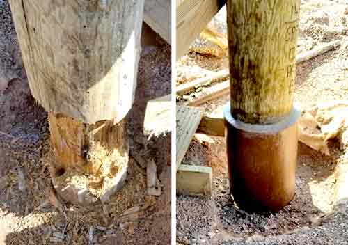 Protect against ground rot and repair rotted poles